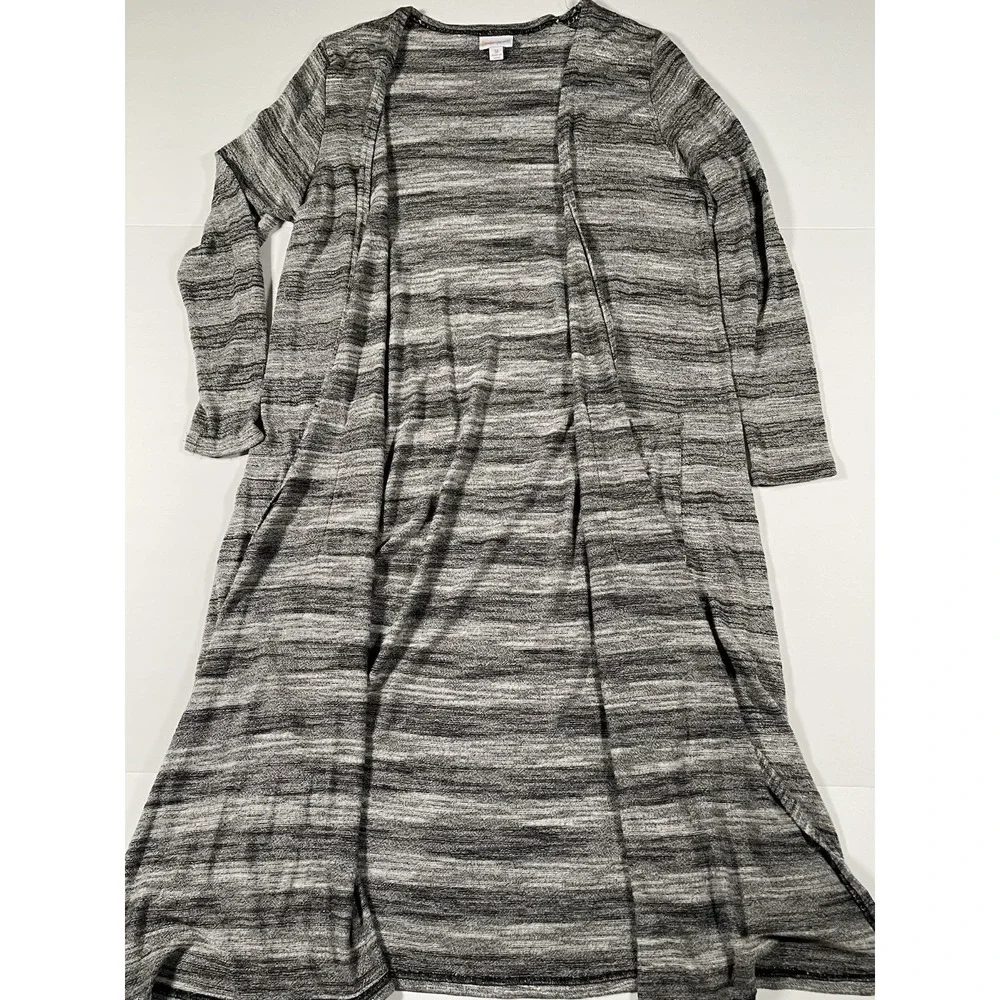 Lularoe Women's Duster Open Front Sarah Cardigan Black White Stripe Size M
